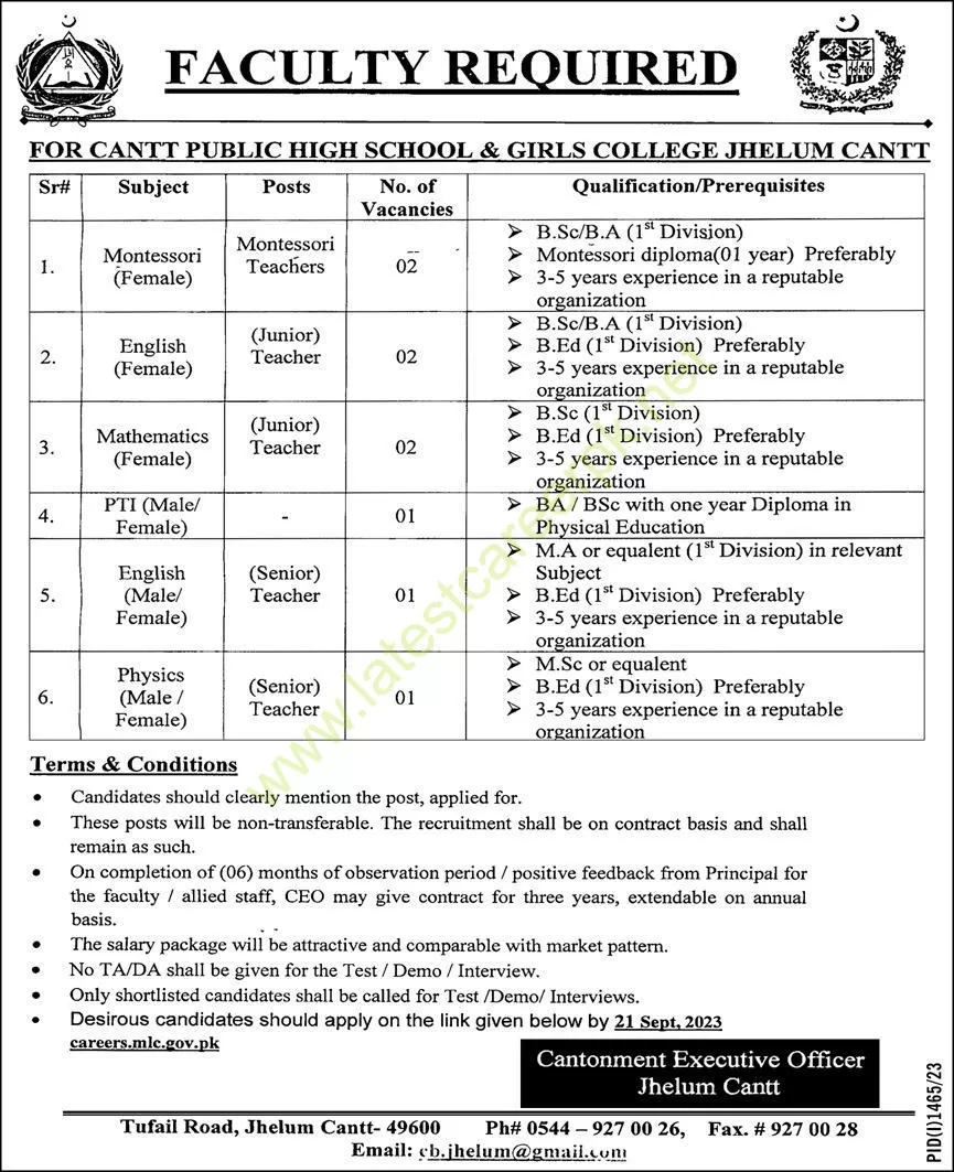 Cantt-Public-High-School-and-Girls-College-Jhelum-Cantt-Jobs-07-Sep-2023