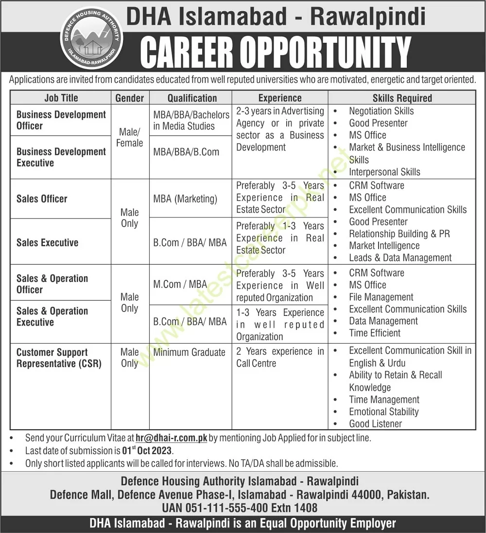 Defence-Housing-Authority-DHA-Islamabad-Jobs-18-Sep-2023