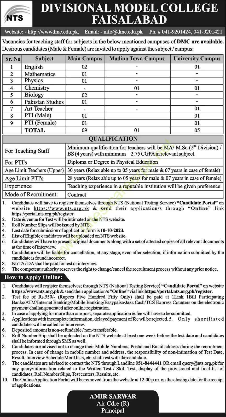 Divisional-Model-College-DMC-Faisalabad-Jobs-26-Sep-2023