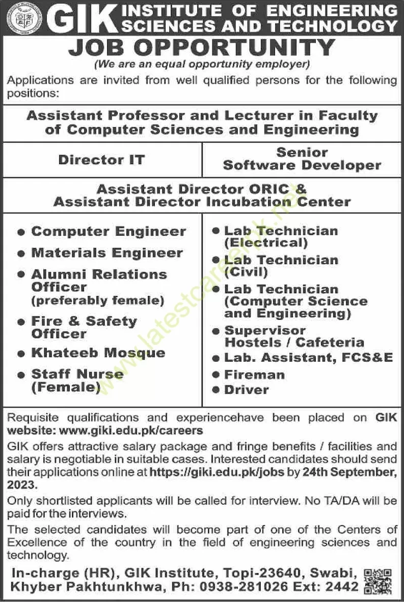 GIK-Institute-of-Engineering-Sciences-and-Technology-Swabi-Jobs-10-Sep-2023