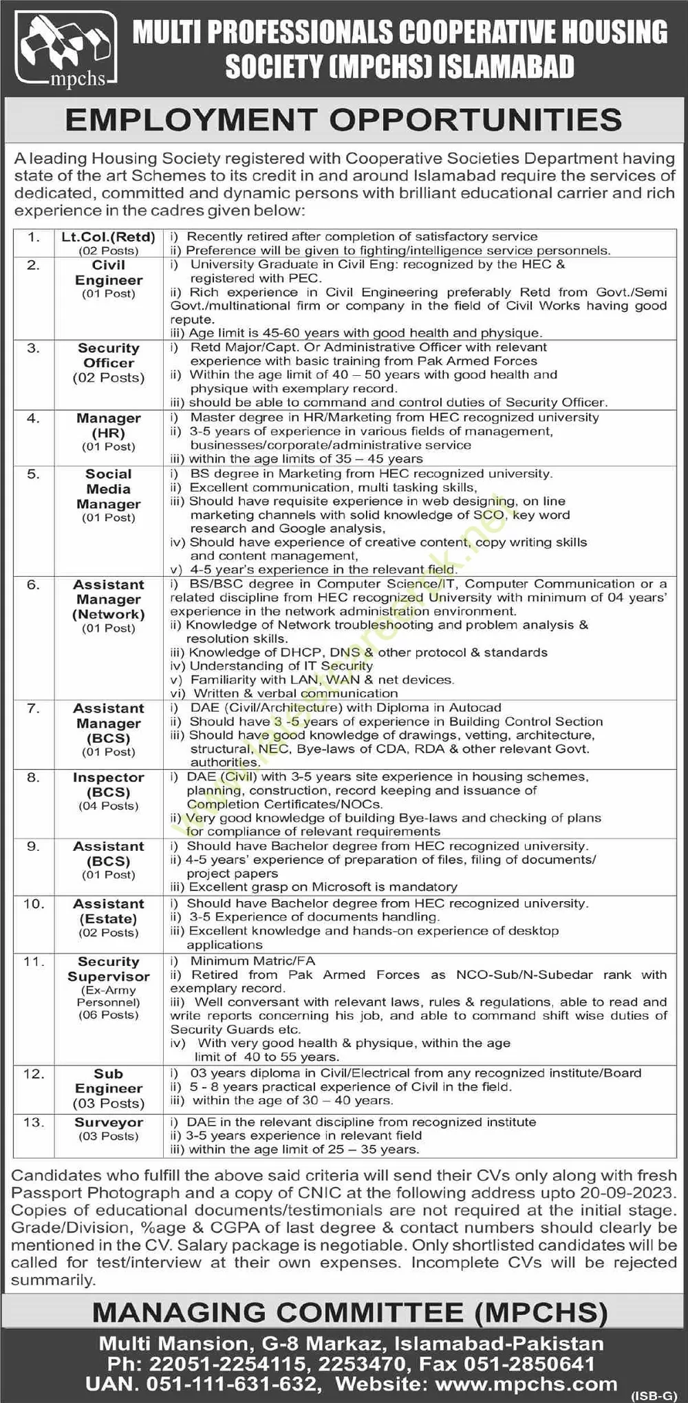 Multi-Professionals-Cooperative-Housing-Society-Islamabad-Jobs-12-Sep-2023