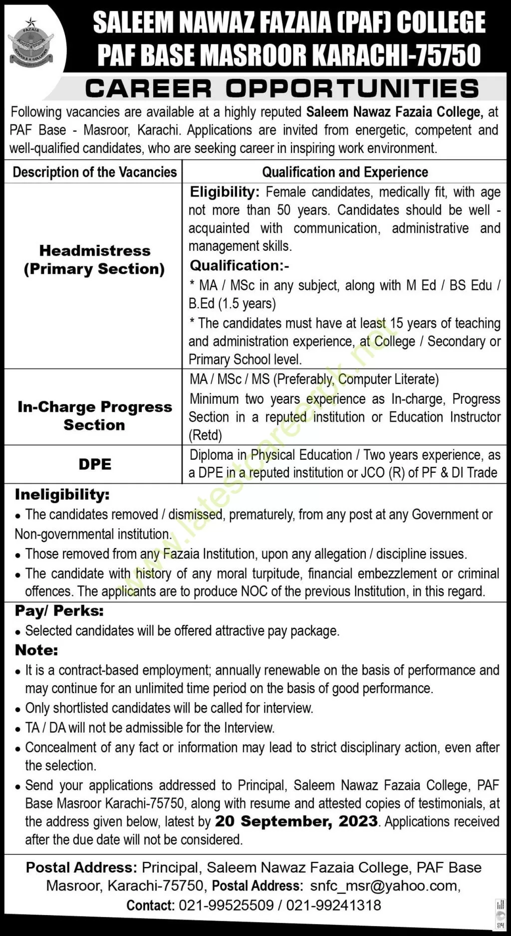 Saleem-Nawaz-Fazaia-College-Masroor-Base-Karachi-Jobs-11-Sep-2023