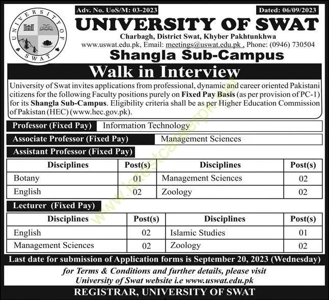 University-of-Swat-USWAT-Shangla-Jobs-11-Sep-2023