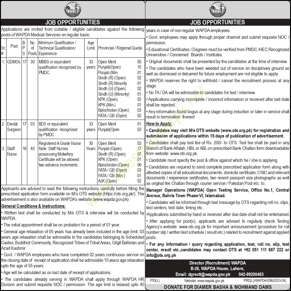 WAPDA-Medical-Services-Health-Units-Lahore-Jobs-03-Sep-2023