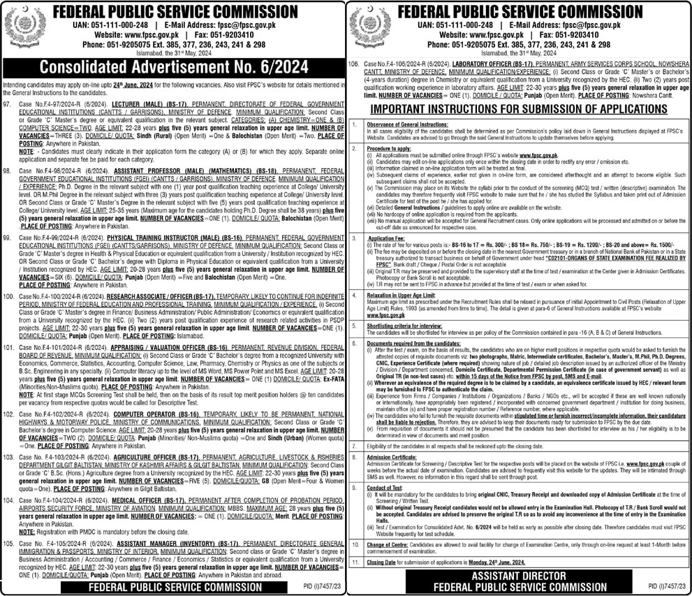 Federal-Public-Service-Commission-FPSC-06-Islamabad-Jobs-02-June-2024