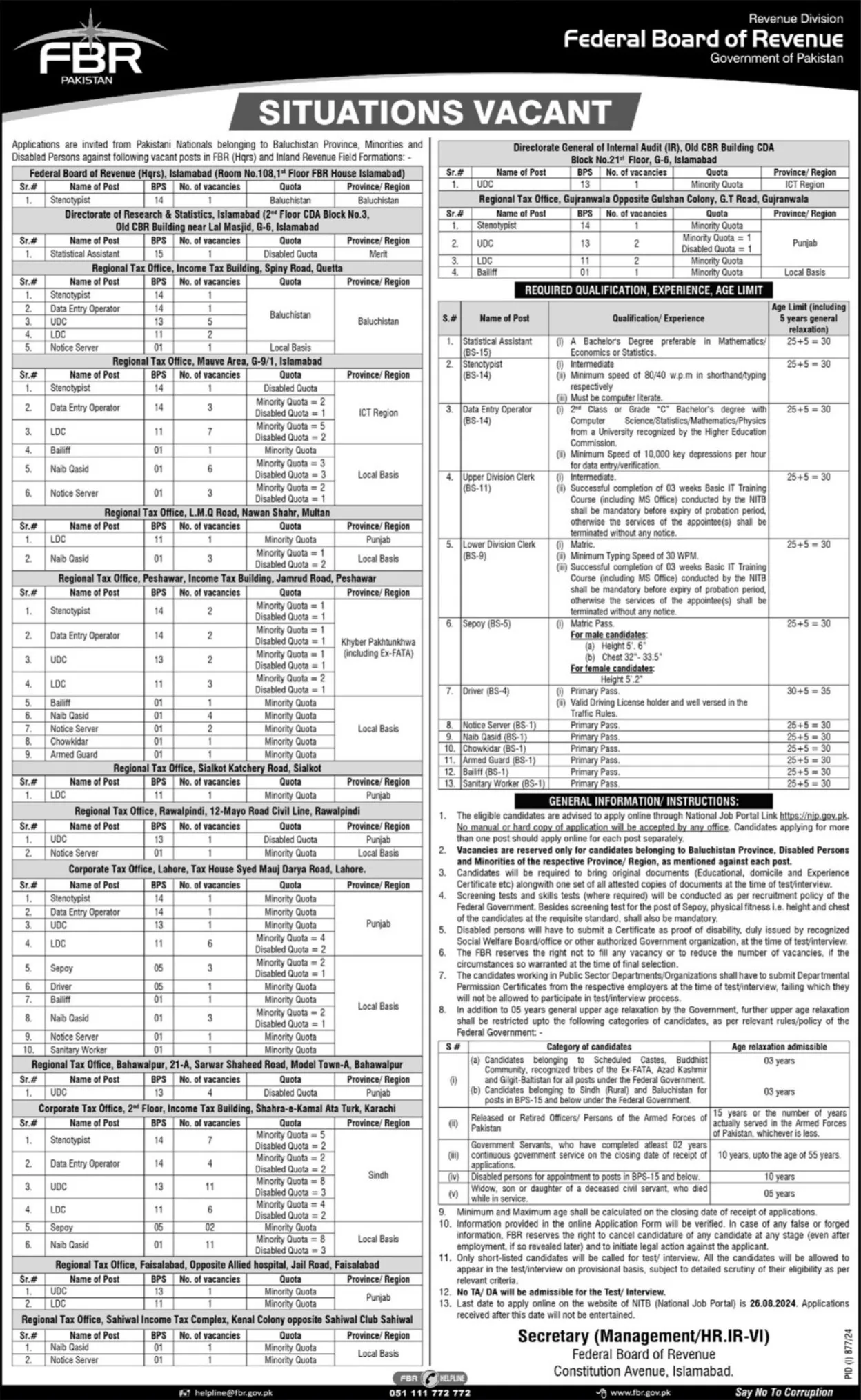 Federal-Board-of-Revenue-FBR-Islamabad-Jobs-06-Aug-2024