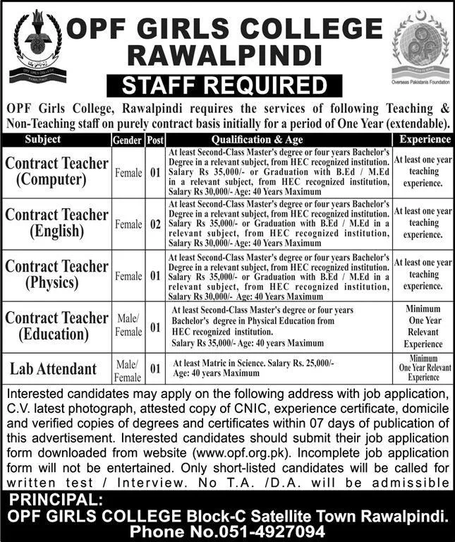 OPF-Girls-College-Rawalpindi-Jobs-21-Aug-2024