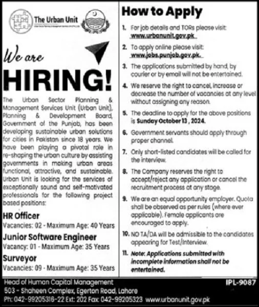 Urban-Sector-Planning-and-Management-Unit-Lahore-Jobs-27-Sep-2024